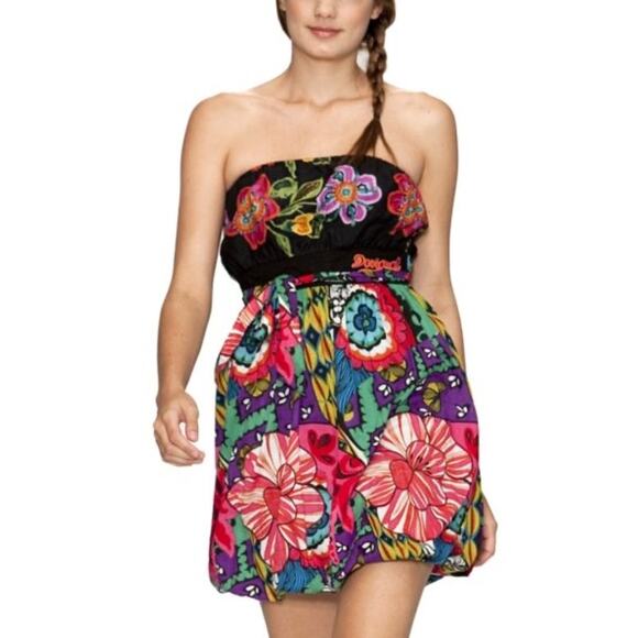 Desigual Strappless Floral Bubble‎ Mini Dress Y2K Women’s Size 40 (Medium) - Picture 1 of 12